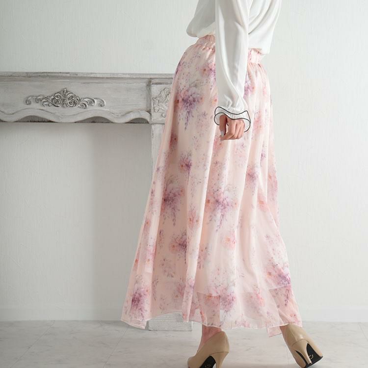 大きいサイズ レディース 花柄ロングスカート　jp408 【メール便可】 ピンク