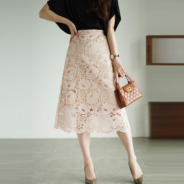 大きいサイズ レディース 総レーススカート　mncut-122171 【メール便可】