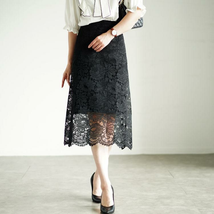 大きいサイズ レディース 総レーススカート　mncut-122171 【メール便可】 ブラック