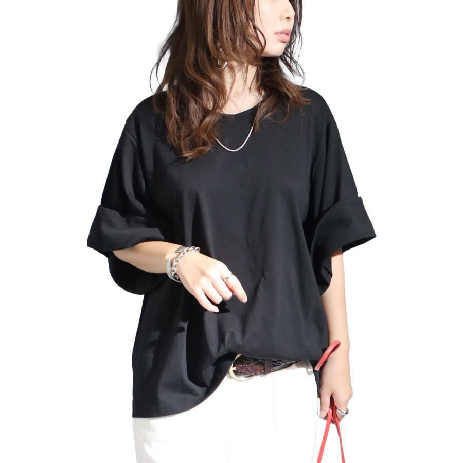 大きいサイズ レディース 接触冷感袖コンシャスカットソー　kt-22010 ブラック