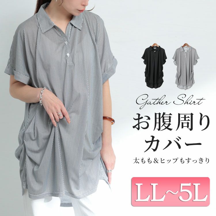 大きいサイズ レディース ストライプ柄スキッパーシャツ　cast-5524016 【メール便可】