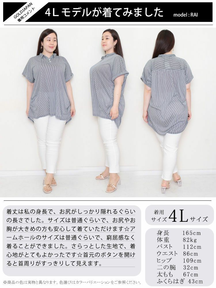 大きいサイズ レディース ストライプ柄スキッパーシャツ　cast-5524016 【メール便可】