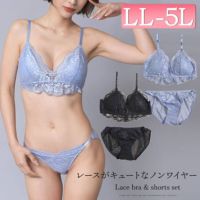 大きいサイズ レディース フラワーレースブラレットブラ＆ショーツセット　nima-j2038