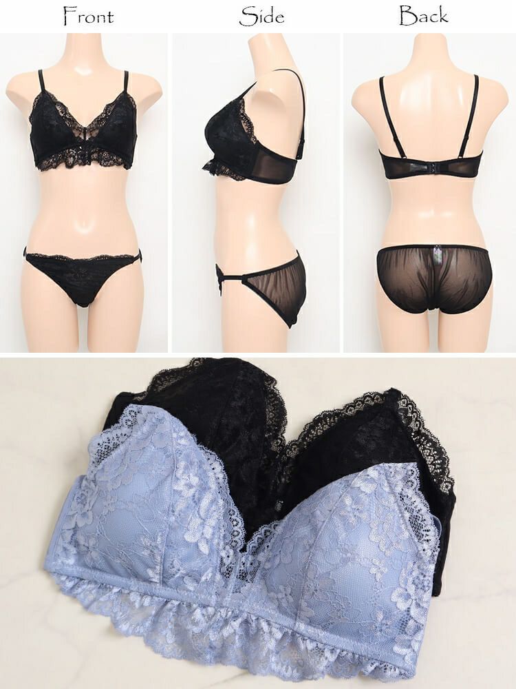 大きいサイズ レディース フラワーレースブラレットブラ＆ショーツセット　nima-j2038