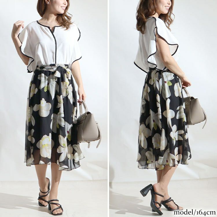 大きいサイズ レディース 花柄シフォンフレアスカート　goldy-964 【メール便可】