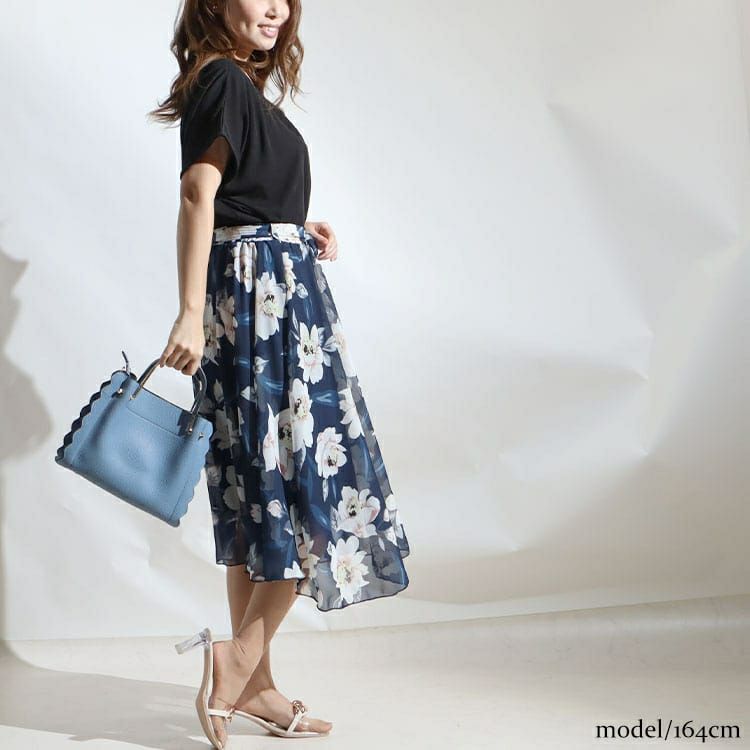 大きいサイズ レディース 花柄シフォンフレアスカート　goldy-964 【メール便可】