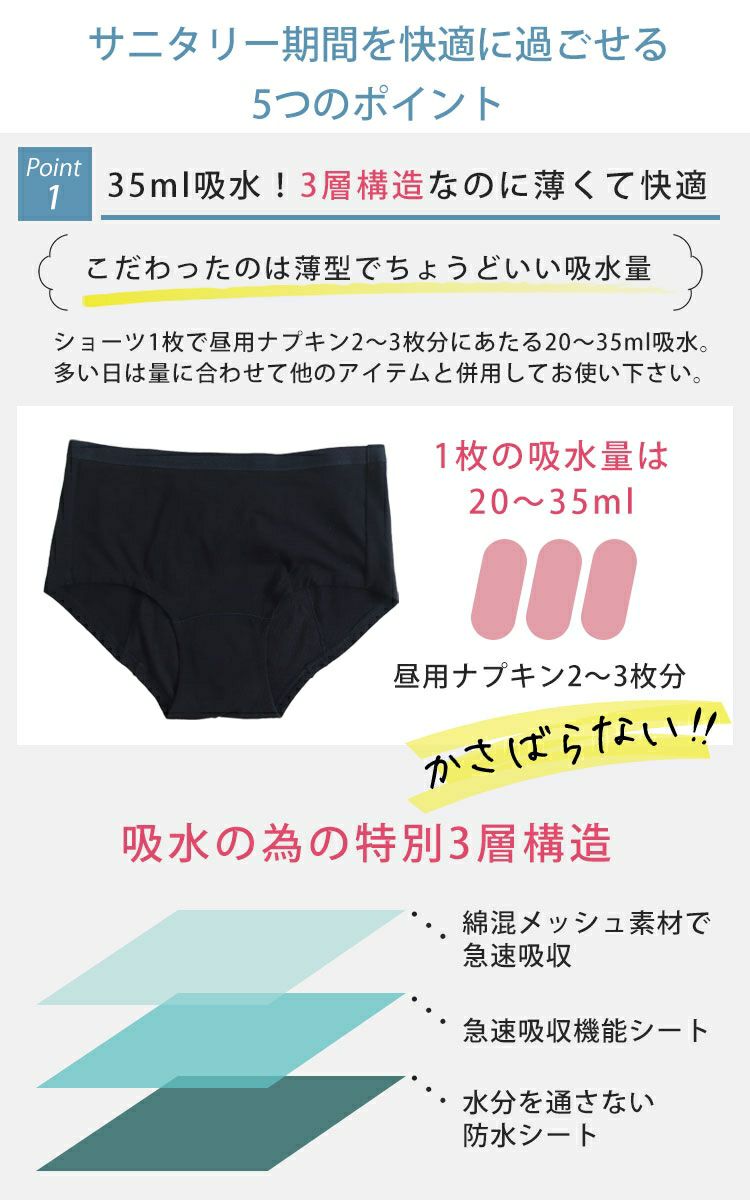 大きいサイズ レディース 瞬間！急速吸水サニタリーショーツ 生理用 35cc吸水 mo-s013 【メール便可】