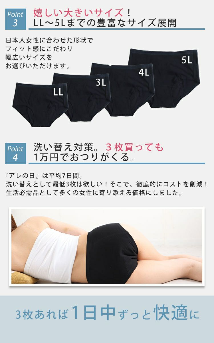 大きいサイズ レディース 瞬間！急速吸水サニタリーショーツ 生理用 35cc吸水 mo-s013 【メール便可】