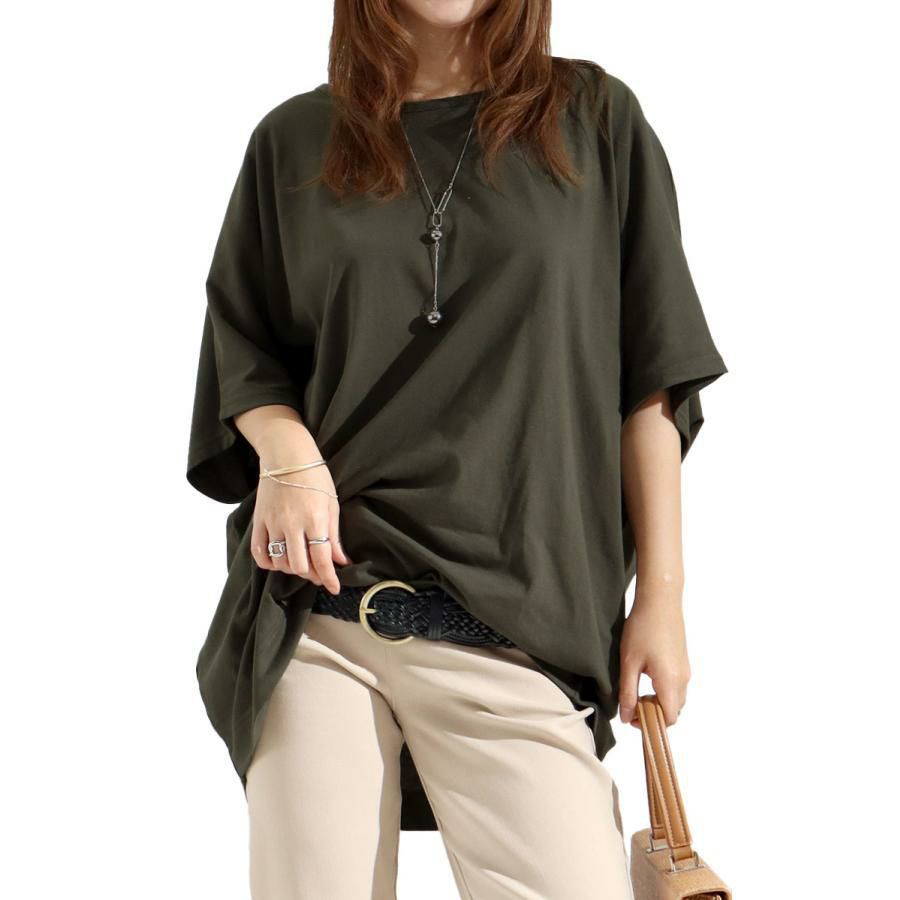大きいサイズ レディース ドルマンスリーブカットソー　cast-5524037 【メール便可】 カーキ
