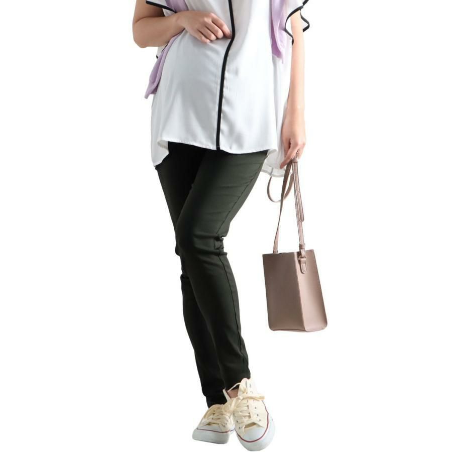 大きいサイズ レディース マタニティハイパーストレッチスキニーパンツ【低身長さんサイズ有り】　majp-001 【ゆうパケット可】 カーキ（股下67cm）