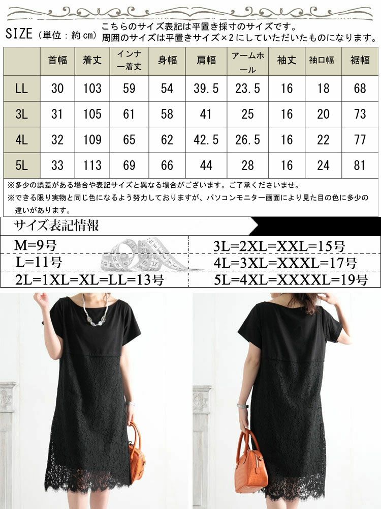 大きいサイズ レディース レース切替えワンピース　jp416