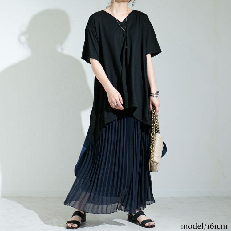 大きいサイズ レディース 異素材フェイクチュニック　nw-22012 【メール便可】