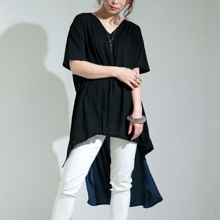 大きいサイズ レディース 異素材フェイクチュニック　nw-22012 【メール便可】