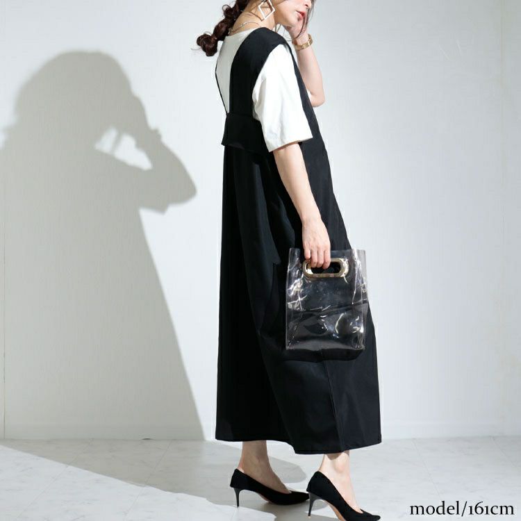 大きいサイズ レディース Vネックジャンパースカート　nw-22009