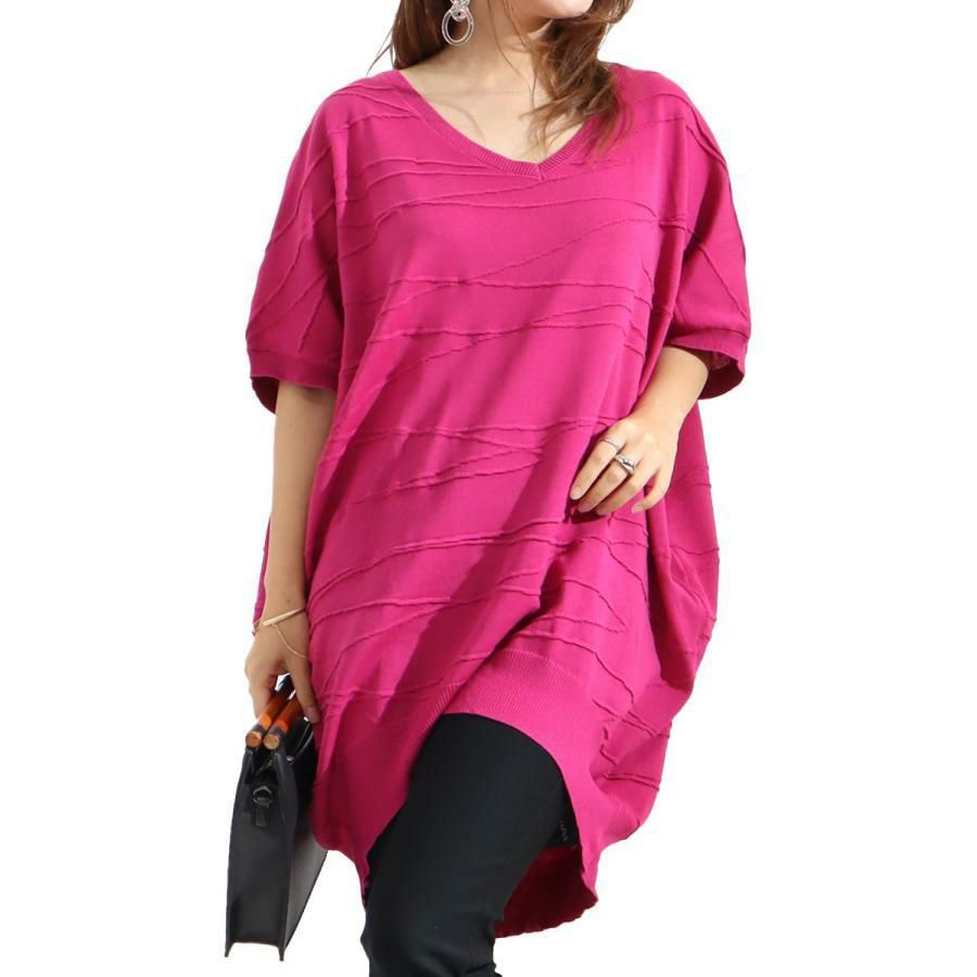 大きいサイズ レディース ドルマンスリーブコットンニット　gold882 ローズ