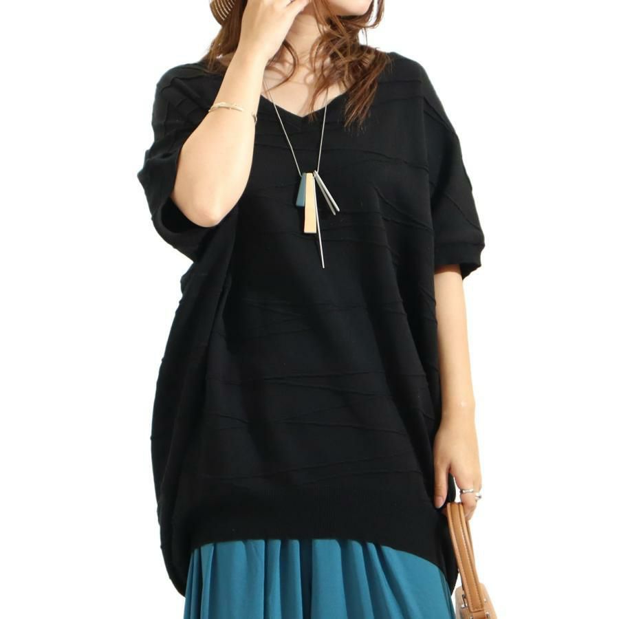 大きいサイズ レディース ドルマンスリーブコットンニット　gold882 ブラック