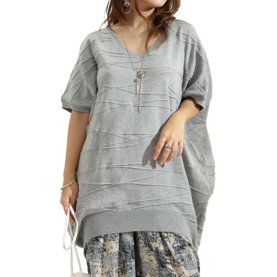 大きいサイズ レディース ドルマンスリーブコットンニット　gold882 グレー