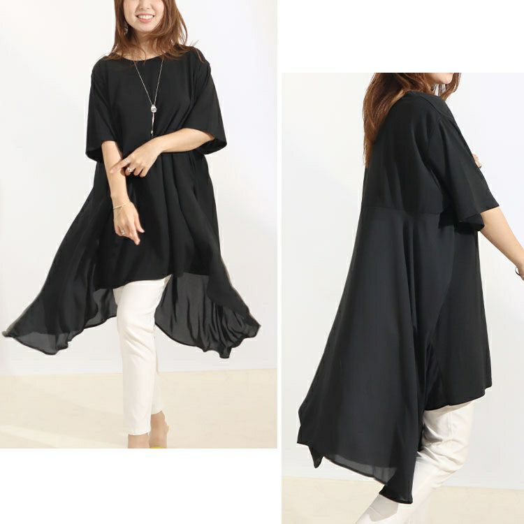 大きいサイズ レディース 異素材テールカットチュニック　mncut-122248 【メール便可】