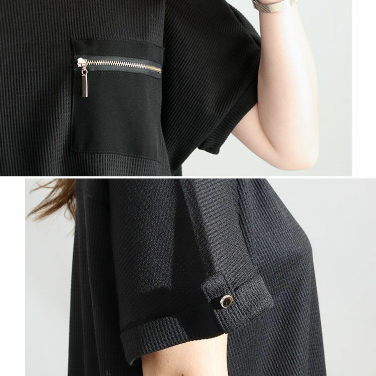 大きいサイズ レディース ZIPポケットワッフルカットソー　mncut-122246 【メール便可】