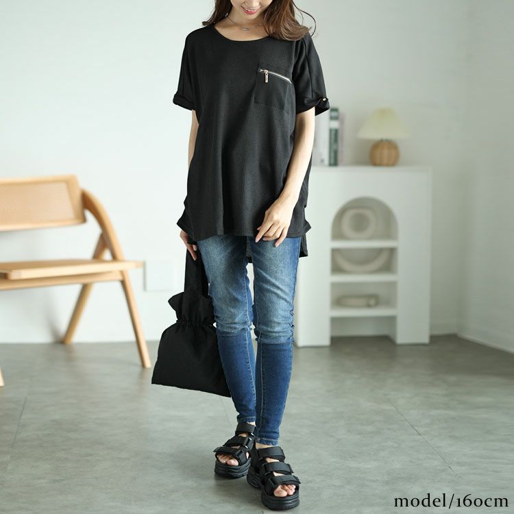 大きいサイズ レディース ZIPポケットワッフルカットソー　mncut-122246 【メール便可】