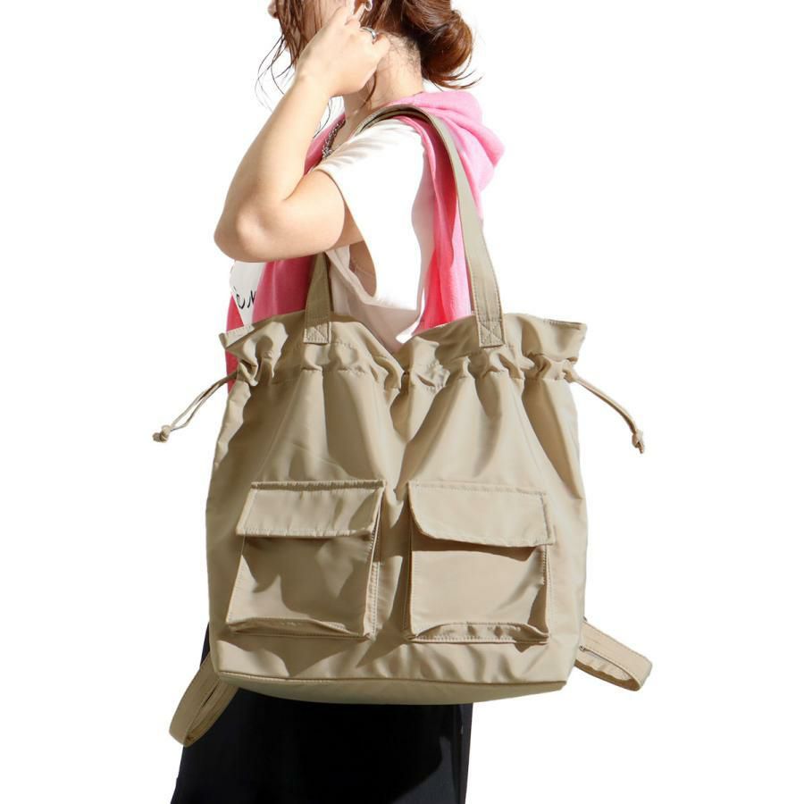 大きいサイズ レディース 3wayリュック×トートバック×巾着バック　art-7772 アイボリー