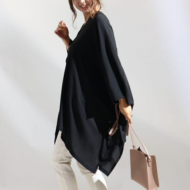 大きいサイズ レディース とろみポンチョブラウス　maru-6508k 【メール便可】