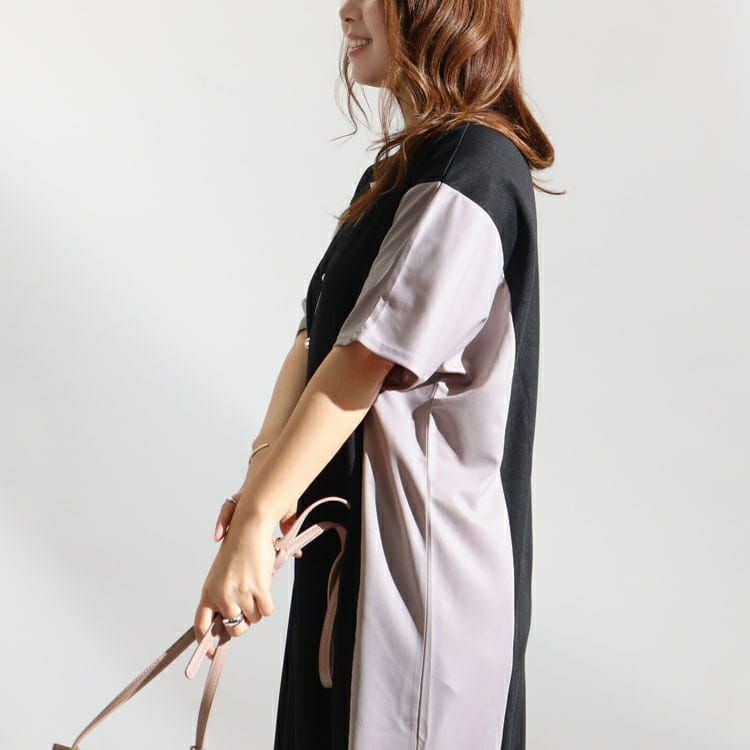 大きいサイズ レディース 細見え配色切替えワンピース maru-6502k