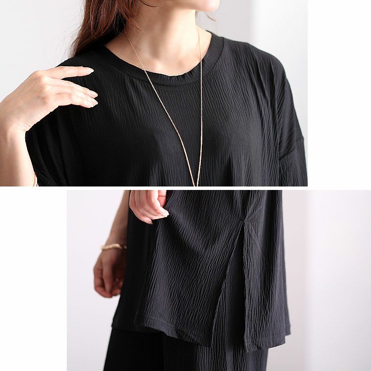 大きいサイズ レディース 楊柳ロングトップス＆ストレートパンツ