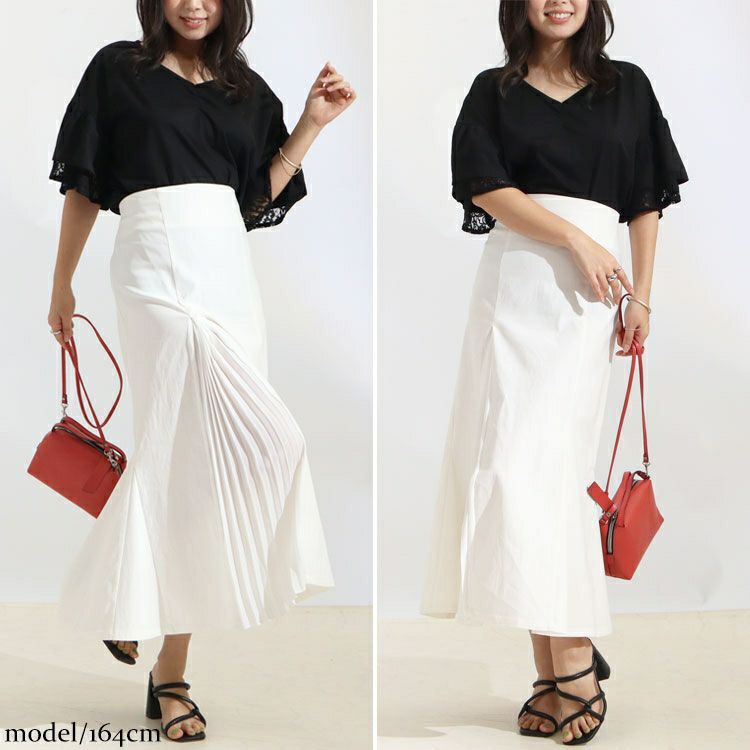 大きいサイズ レディース プリーツ切替えマーメイドスカート　fem-265