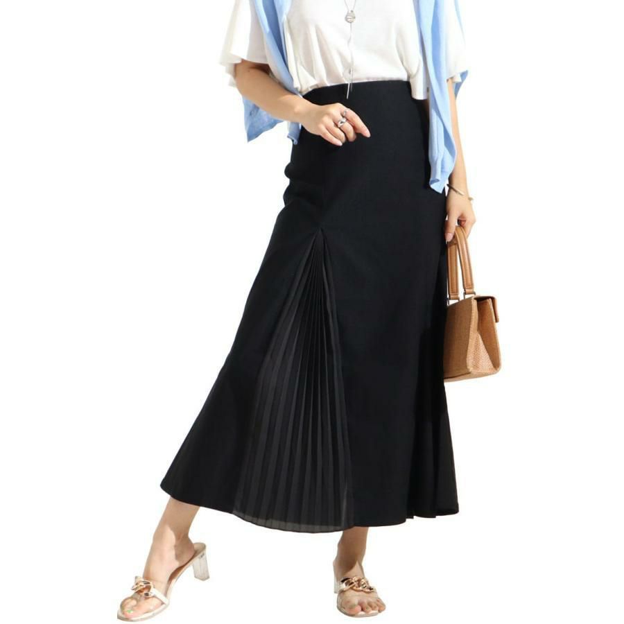 大きいサイズ レディース プリーツ切替えマーメイドスカート　fem-265 ブラック