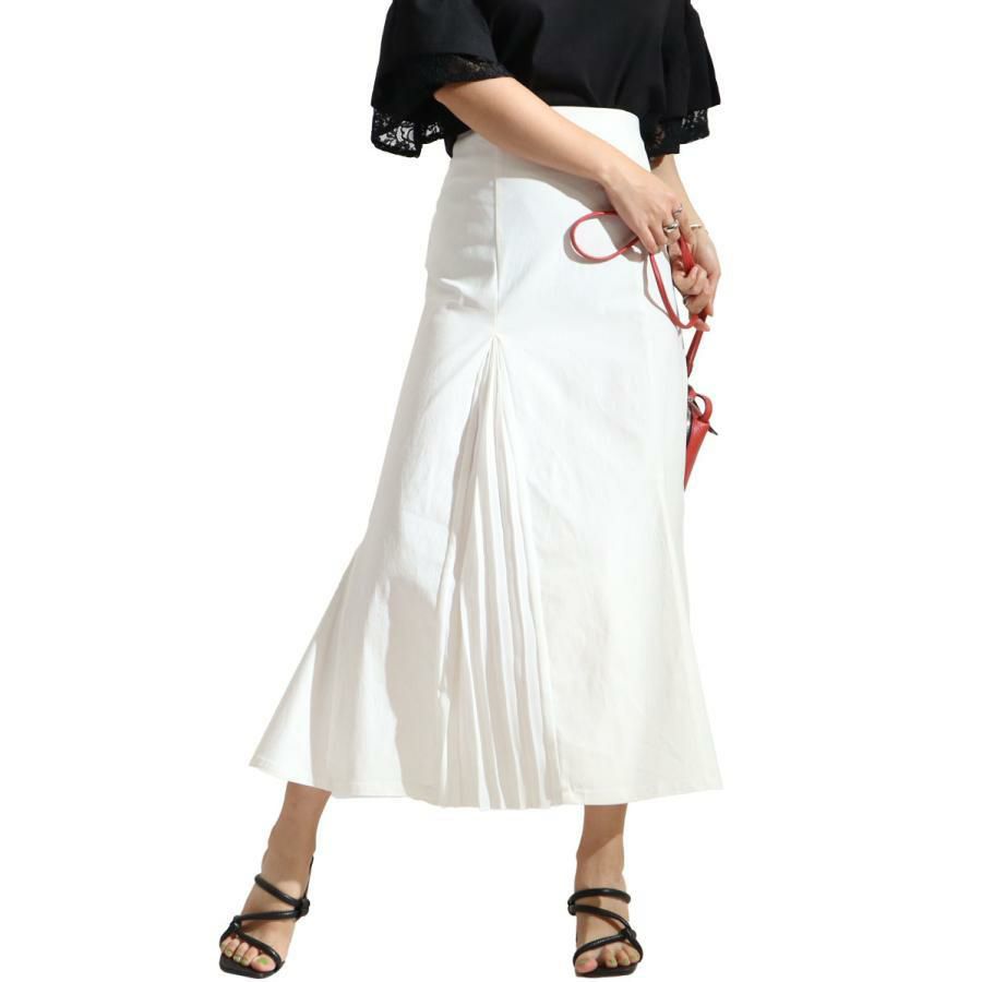 大きいサイズ レディース プリーツ切替えマーメイドスカート　fem-265 ホワイト