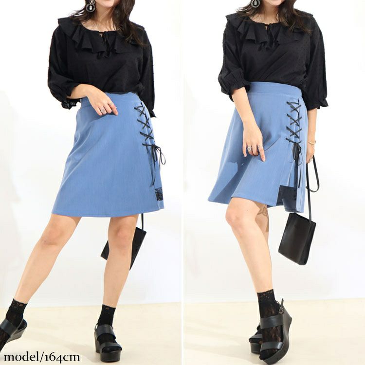 大きいサイズ レディース レースアップスカート　fem-254