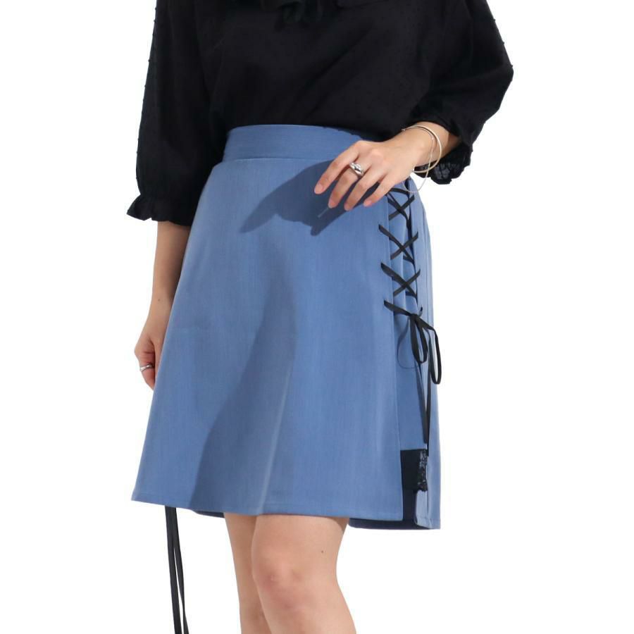 大きいサイズ レディース レースアップスカート　fem-254 ブルー