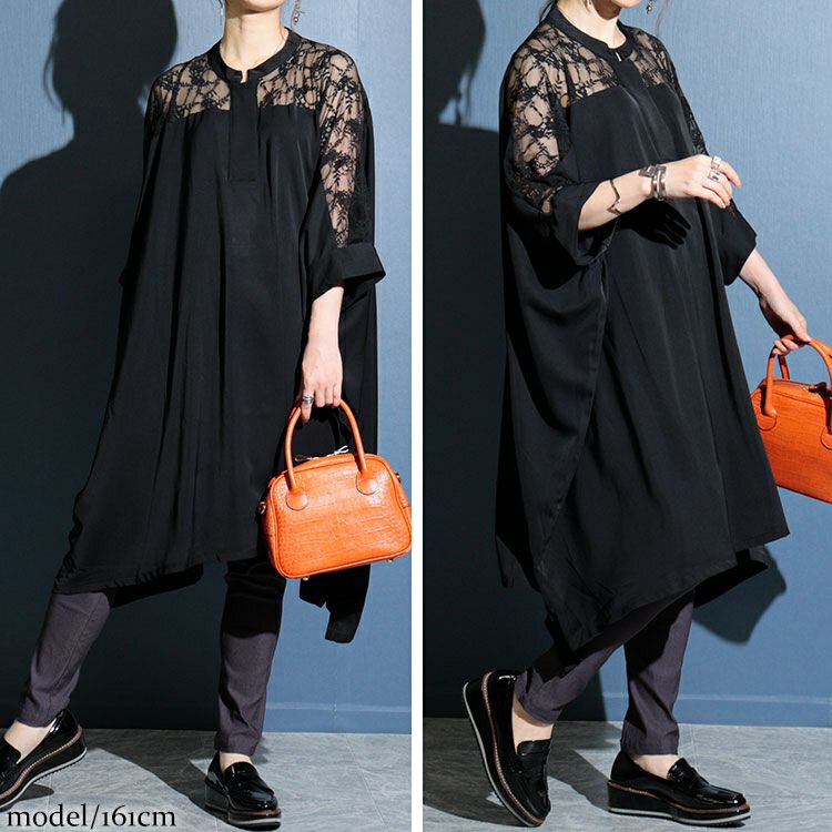 大きいサイズ レディース レース切替えシャツワンピース　sw-0467