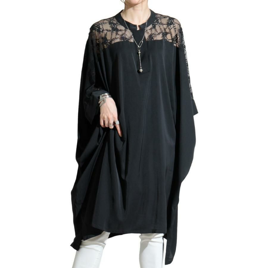 大きいサイズ レディース レース切替えシャツワンピース　sw-0467 ブラック