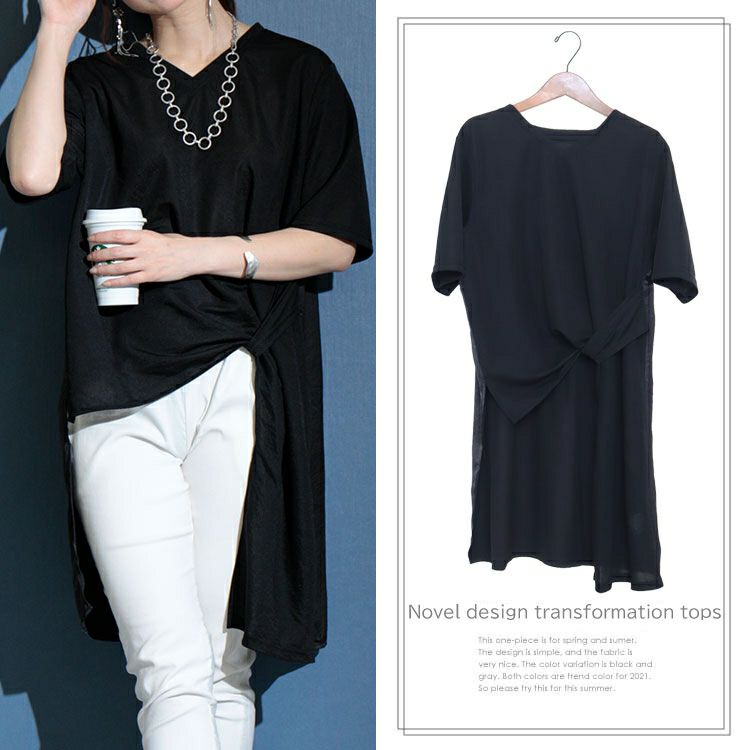 大きいサイズ レディース 異素材切替えアシメプルオーバー　sw-0455 【ゆうパケット可】