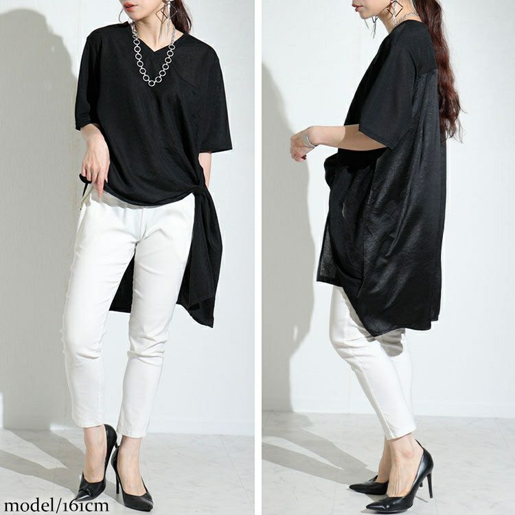 大きいサイズ レディース 異素材切替えアシメプルオーバー　sw-0455 【ゆうパケット可】