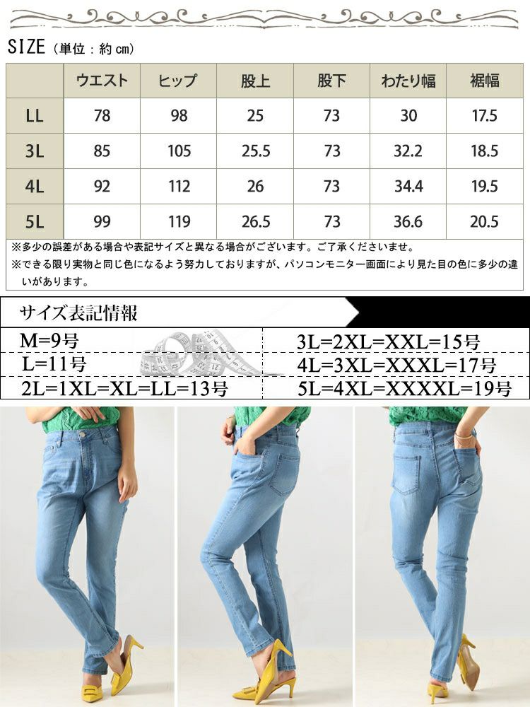 大きいサイズ レディース ストレッチスキニーデニム　tkb-0005
