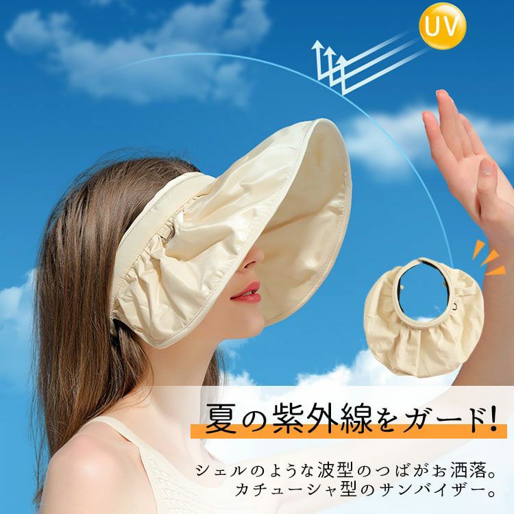 大きいサイズ レディース UVカット95％日焼け止めサンバイザー　goldy-1096