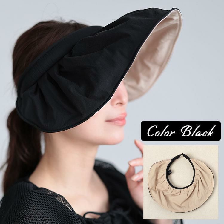 大きいサイズ レディース UVカット95％日焼け止めサンバイザー　goldy-1096 ブラック