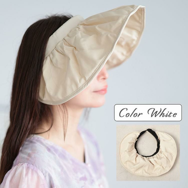 大きいサイズ レディース UVカット95％日焼け止めサンバイザー　goldy-1096 ホワイト