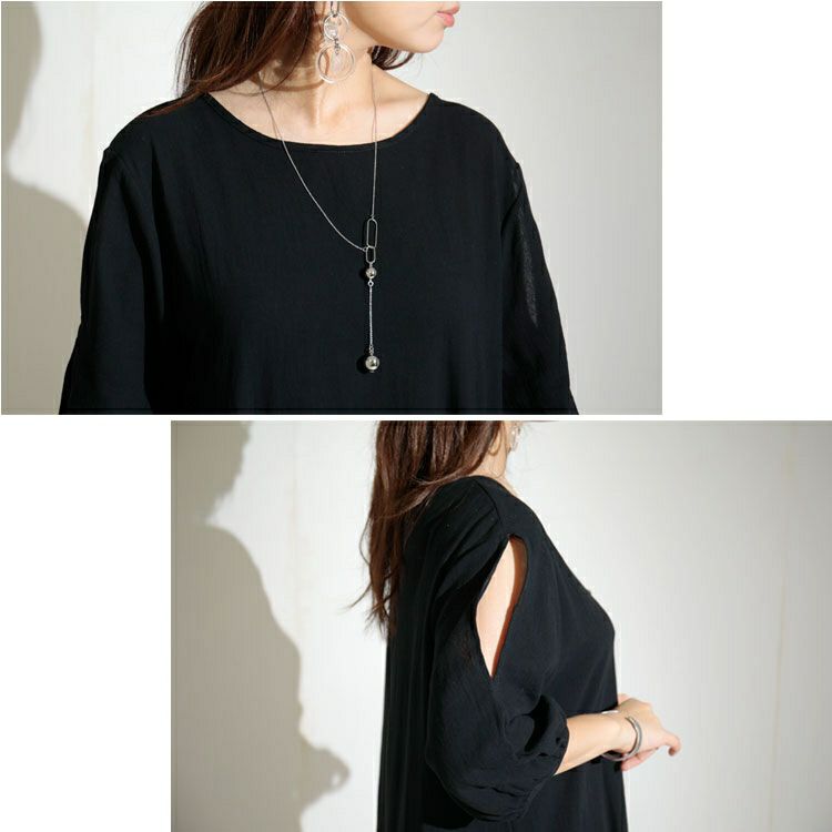 大きいサイズ レディース 袖スリットコットンマキシ丈ワンピース　goldy-1072