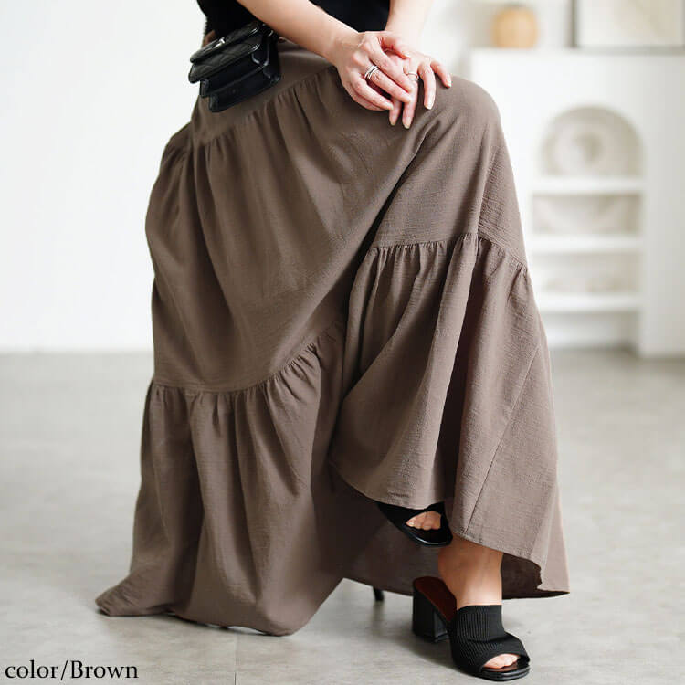 大きいサイズ レディース コットンティアードスカート　goldy-1071