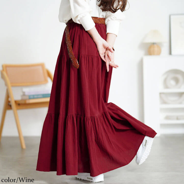 大きいサイズ レディース コットンティアードスカート　goldy-1071