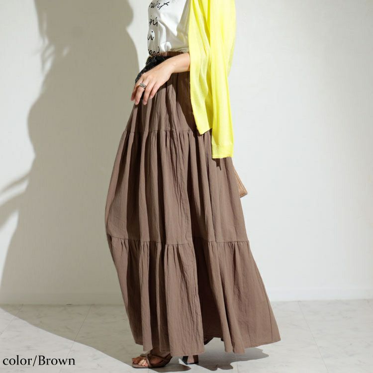 大きいサイズ レディース コットンティアードスカート　goldy-1071