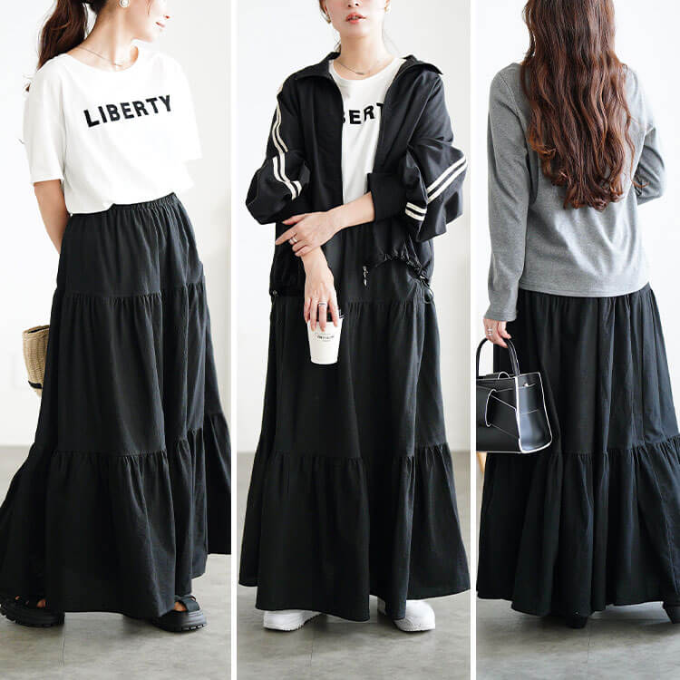 大きいサイズ レディース コットンティアードスカート　goldy-1071