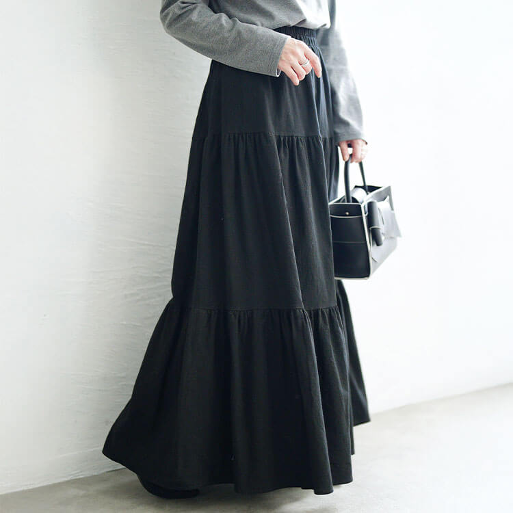大きいサイズ レディース コットンティアードスカート　goldy-1071