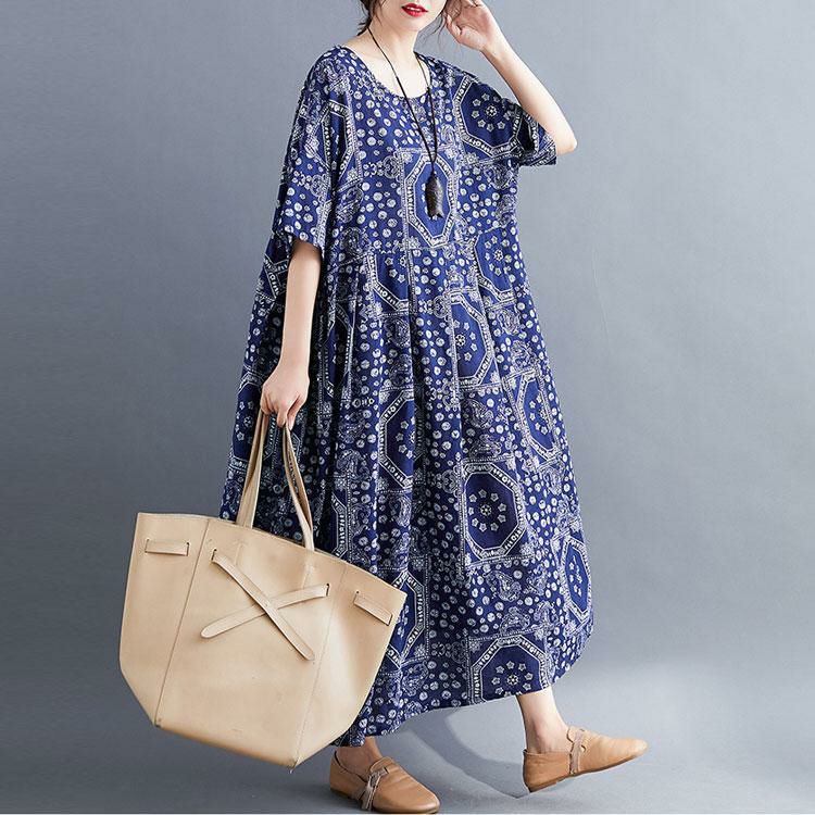 大きいサイズ レディース エスニック柄コットンワンピース　goldy-1024 【メール便可】 ネイビー