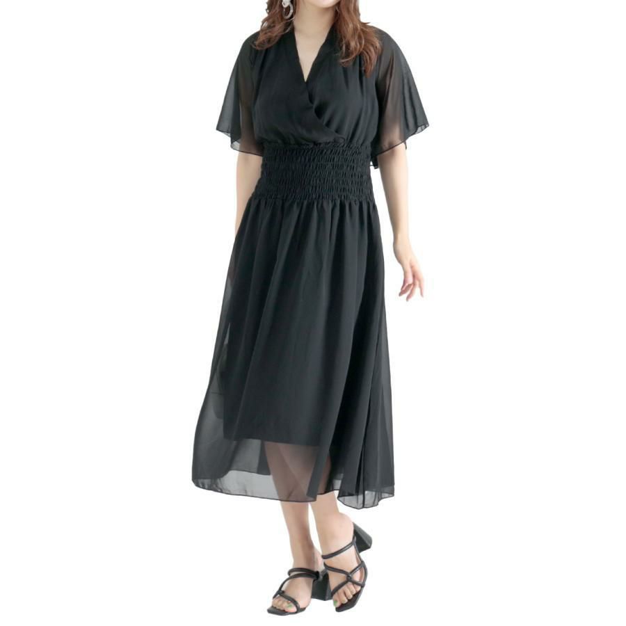 大きいサイズ レディース バックリボンカシュクールワンピース　jp412 ブラック