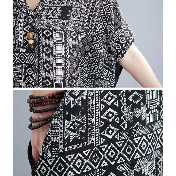 大きいサイズ レディース エスニック柄切替えワンピース　goldy-1069 【メール便可】